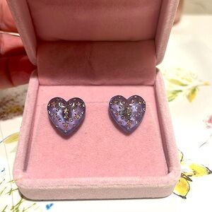 Betsey Johnson HTF Bluish-Purple Pave Heart Earrings